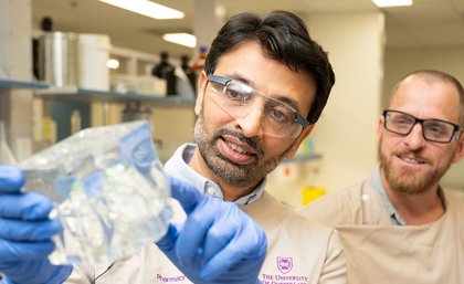 Dr Harendra Parekh with a demonstration model of the sol-gel technology